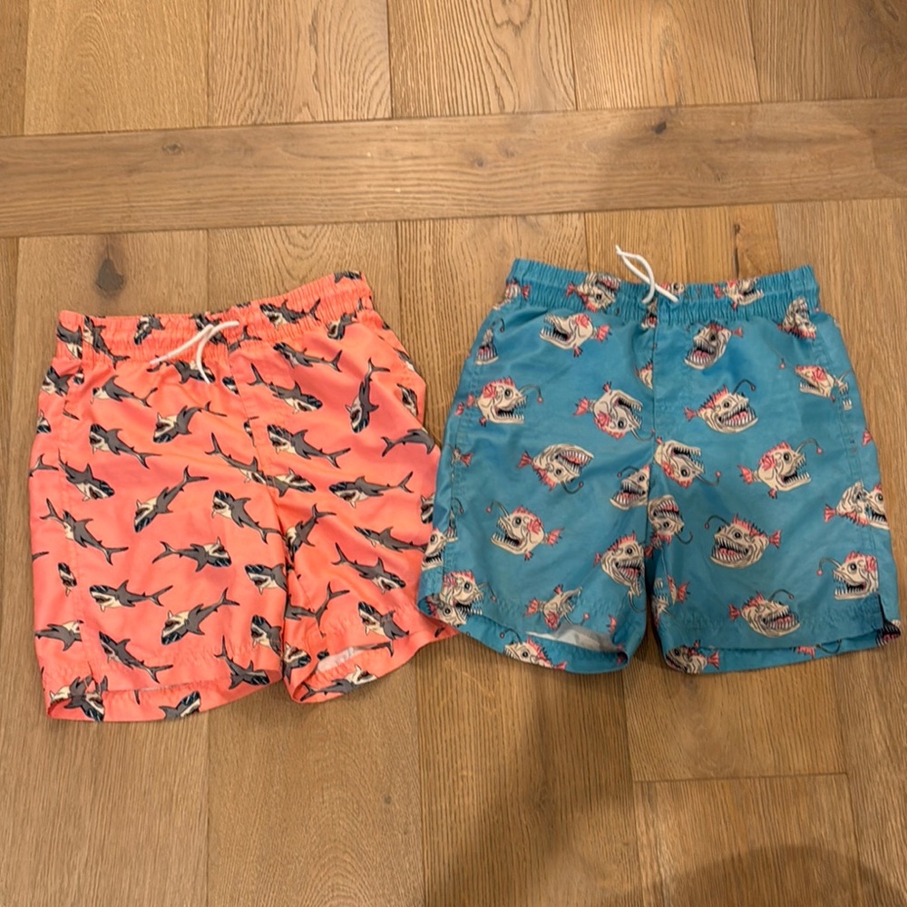 Kids Shark Print snd Angler Fish Swim Shorts Set - Blue and Pink